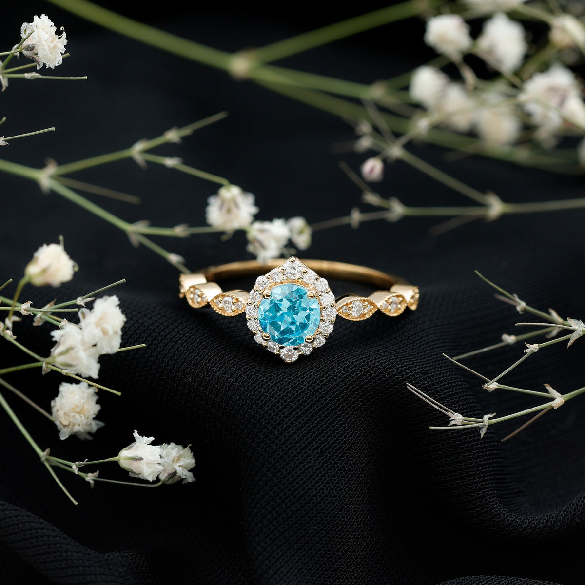 0.8 Carat Aquamarine and Diamond Designer Engagement Ring AAA - Rosec Jewels