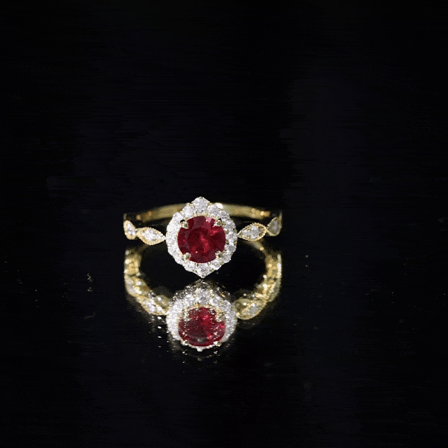 Rosec Jewels-Vintage Style 1.3 Carat Lab Grown Ruby Engagement Ring with Diamond