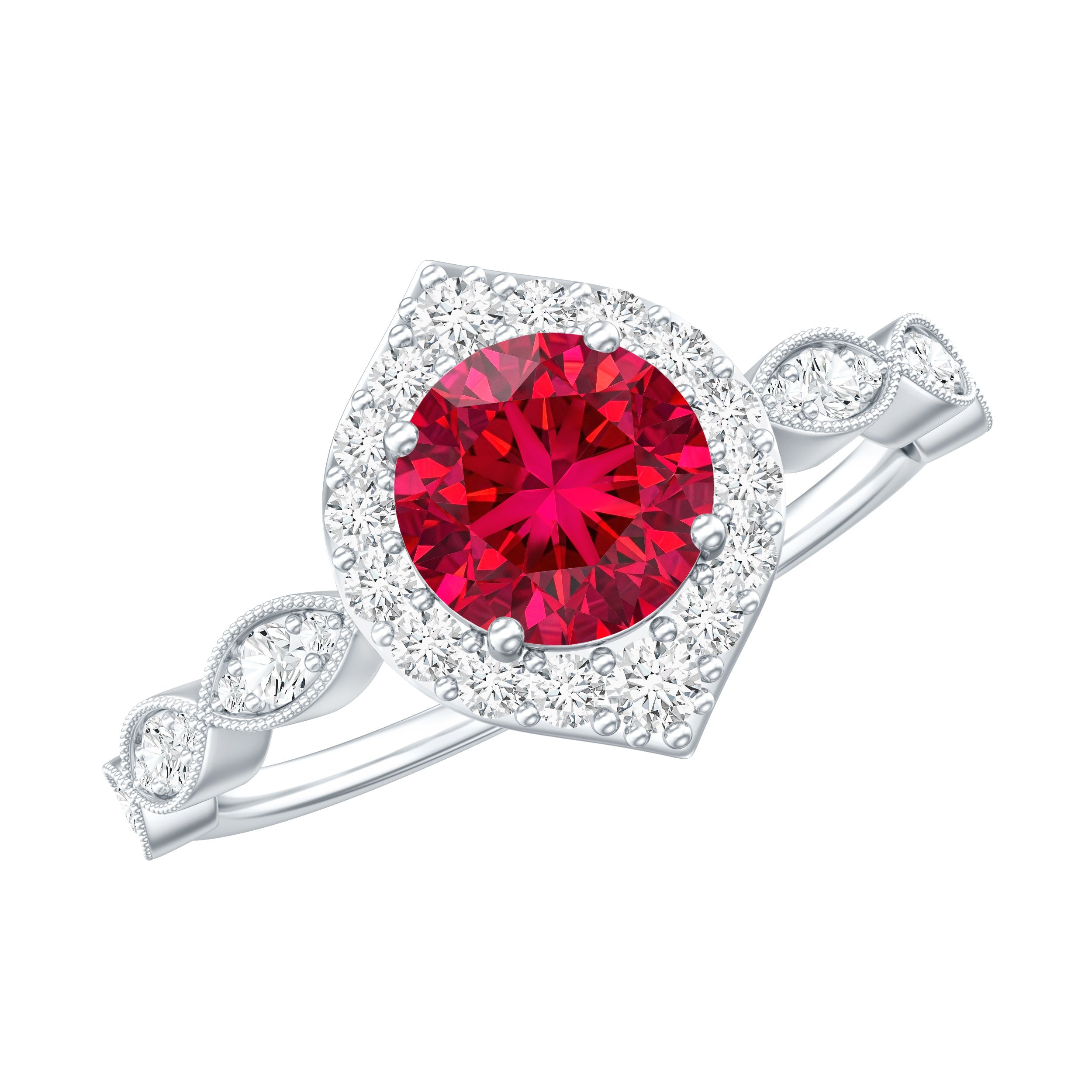 Vintage Style 1.3 Carat Lab Grown Ruby Engagement Ring with Diamond AAAA - Rosec Jewels
