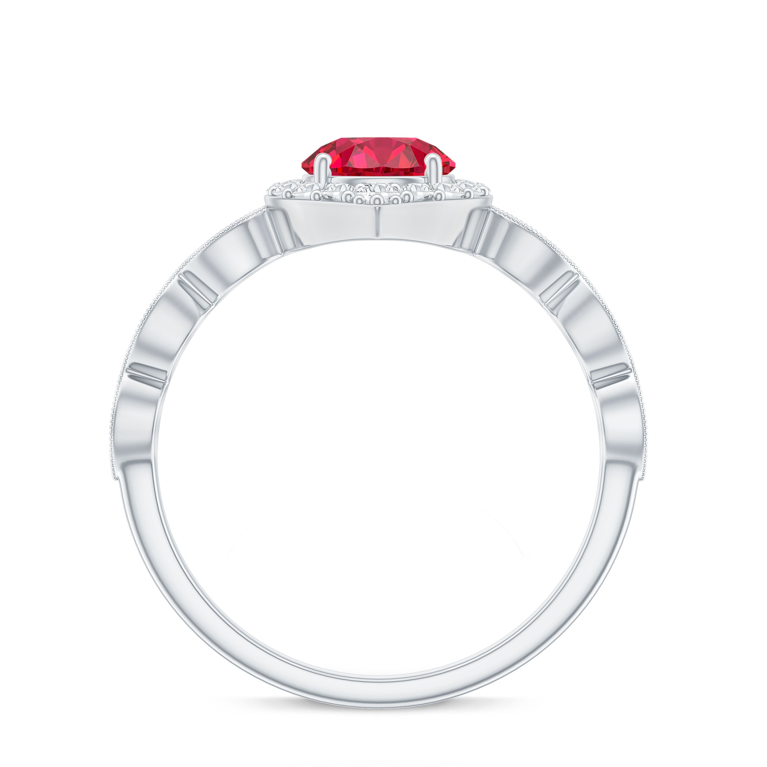 Rosec Jewels-Vintage Style 1.3 Carat Lab Grown Ruby Engagement Ring with Diamond