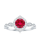 Rosec Jewels-Vintage Style 1.3 Carat Lab Grown Ruby Engagement Ring with Diamond