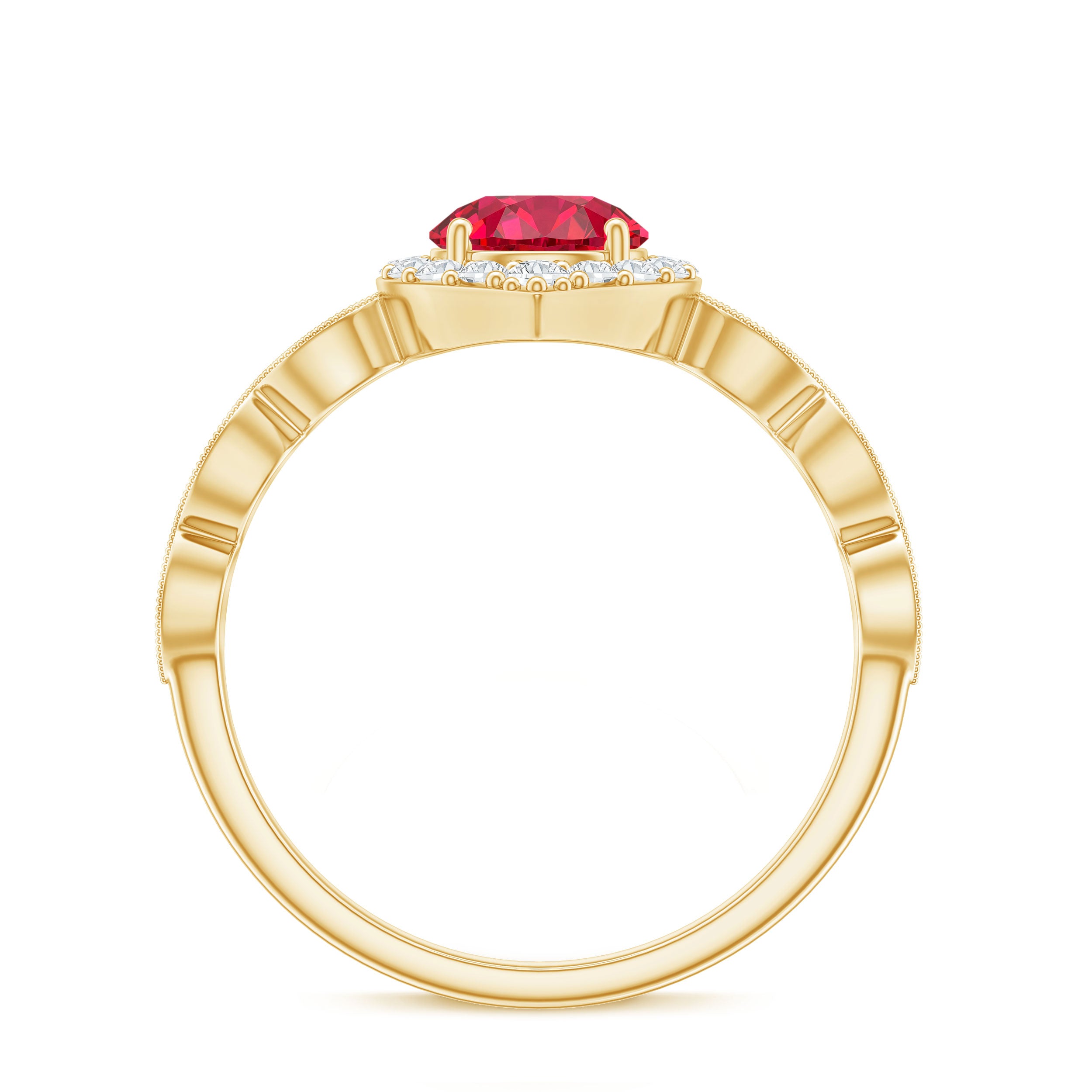 Vintage Style 1.3 Carat Lab Grown Ruby Engagement Ring with Diamond AAAA - Rosec Jewels