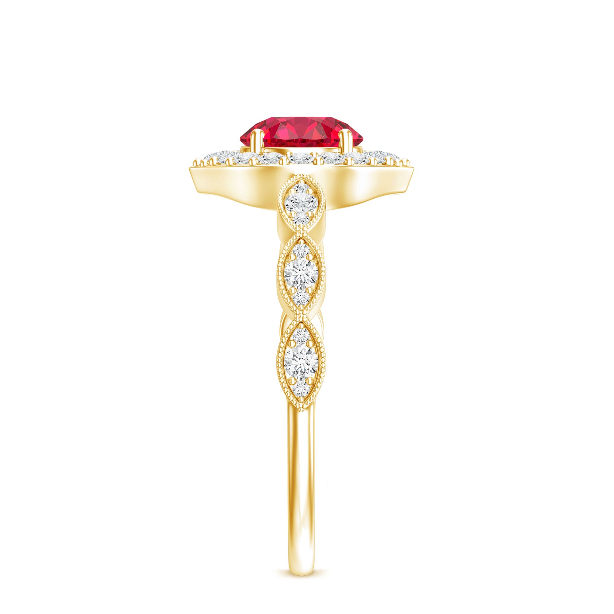Rosec Jewels-Vintage Style 1.3 Carat Lab Grown Ruby Engagement Ring with Diamond