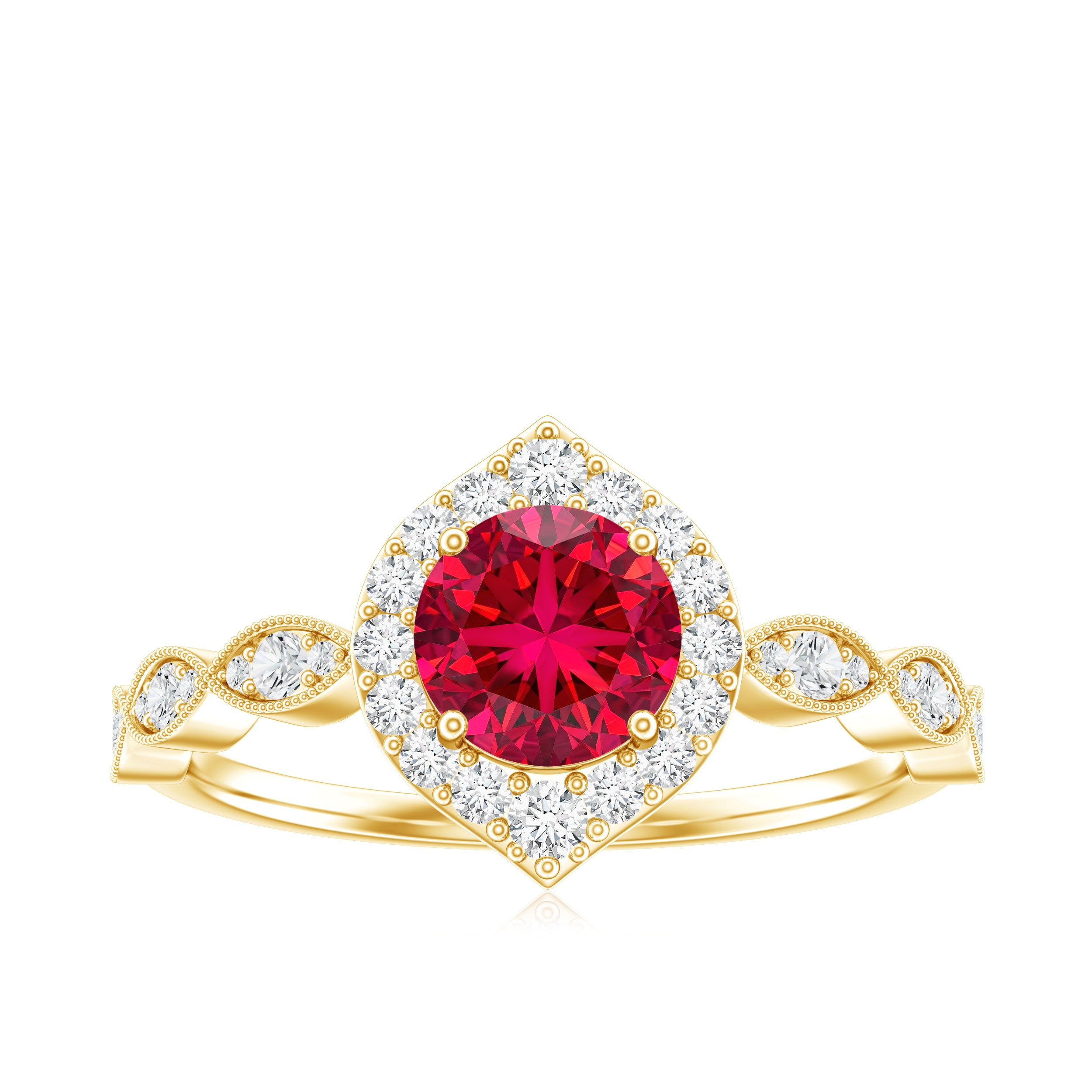 Vintage Style 1.3 Carat Lab Grown Ruby Engagement Ring with Diamond AAAA - Rosec Jewels