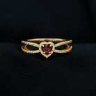 Heart Ruby Split Shank Engagement Ring with Diamond Accent Ruby - ( AAA ) - Quality - Rosec Jewels