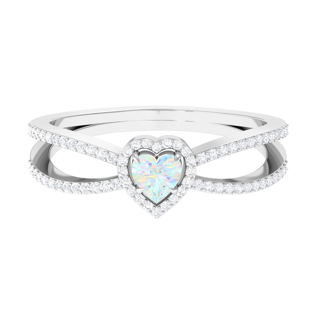 Heart Shape Ethiopian Opal Split Shank Engagement Ring with Diamond Ethiopian Opal - ( AAA ) - Quality - Rosec Jewels