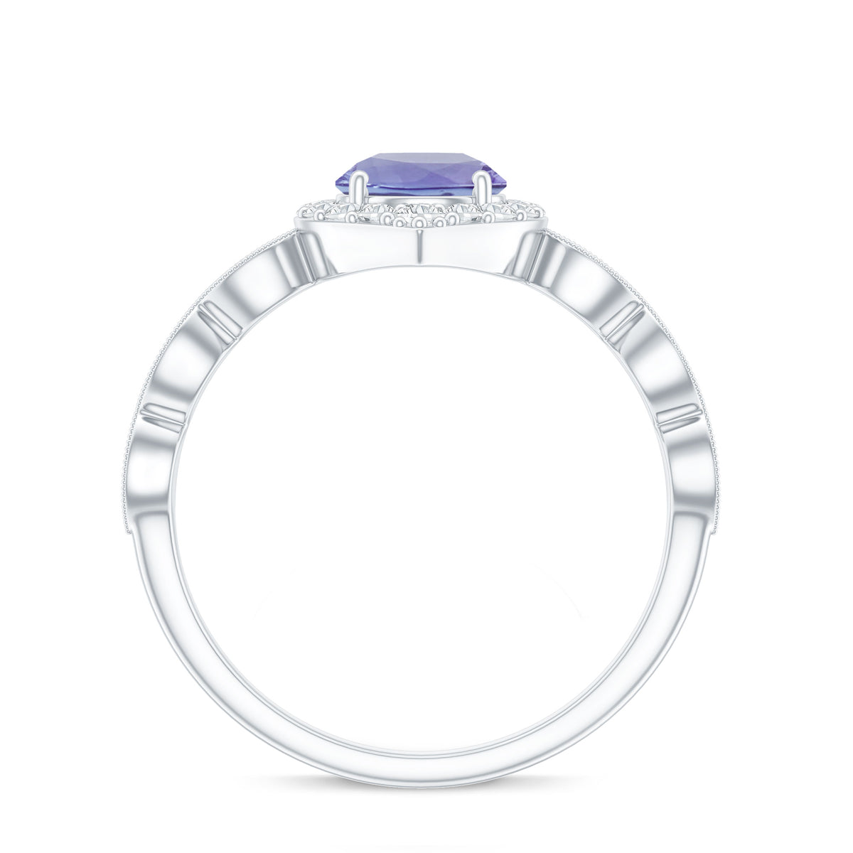 Real 0.54 Carat Tanzanite Vintage Engagement Ring with Diamond AAA - Rosec Jewels