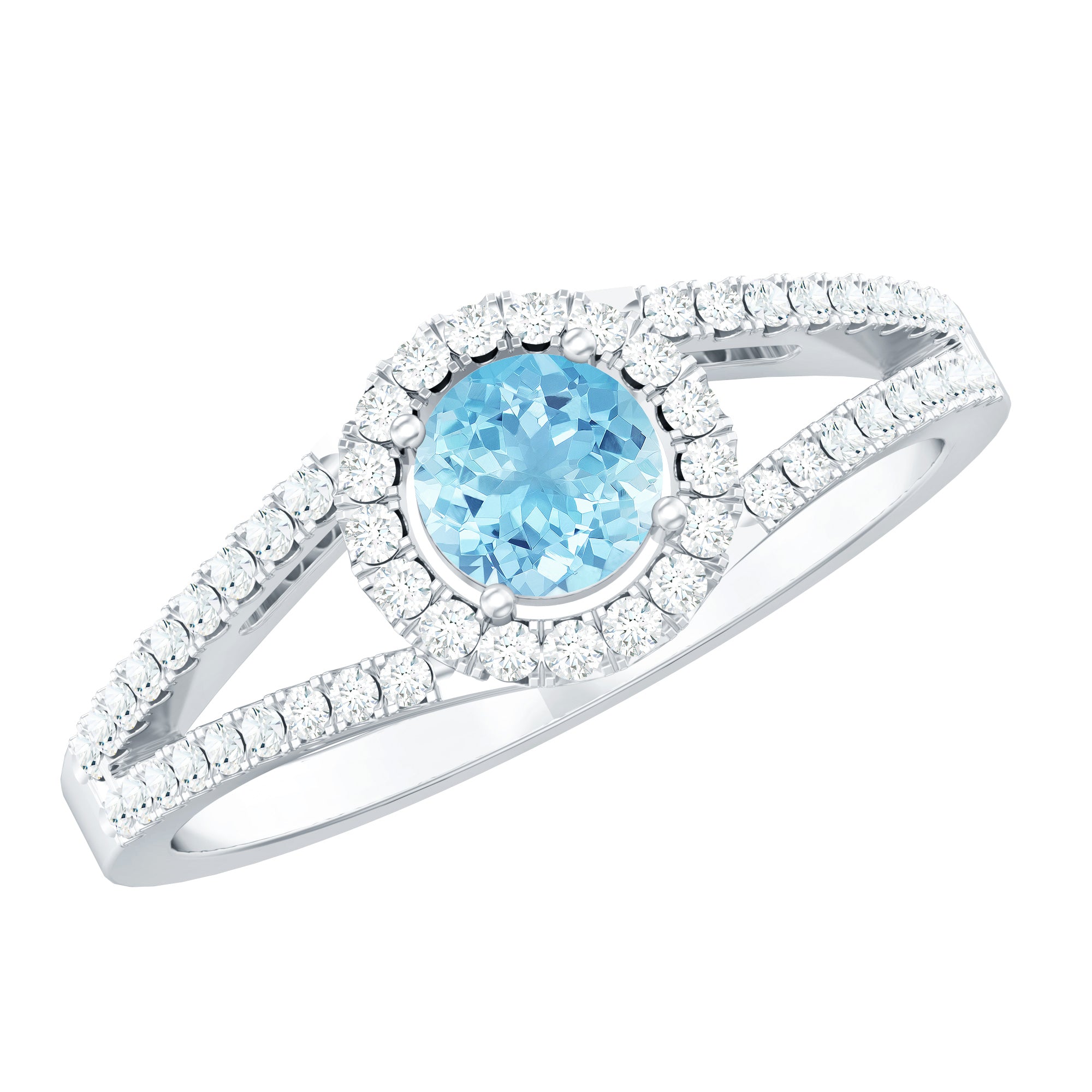 1 CT Aquamarine and Diamond Split Shank Engagement Ring