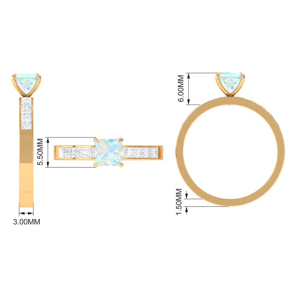 Princess Cut Ethiopian Opal Solitaire Ring with Diamond Side Stones Ethiopian Opal - ( AAA ) - Quality - Rosec Jewels