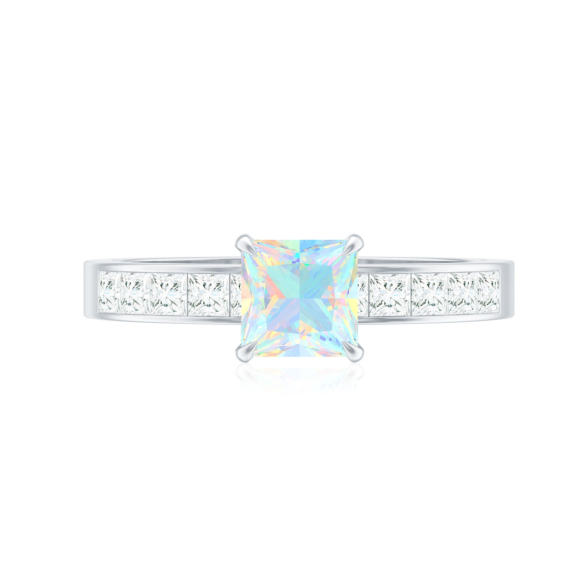 Certified Real Ethiopian Opal Princess Cut Engagement Ring with Diamond AAA - Rosec Jewels