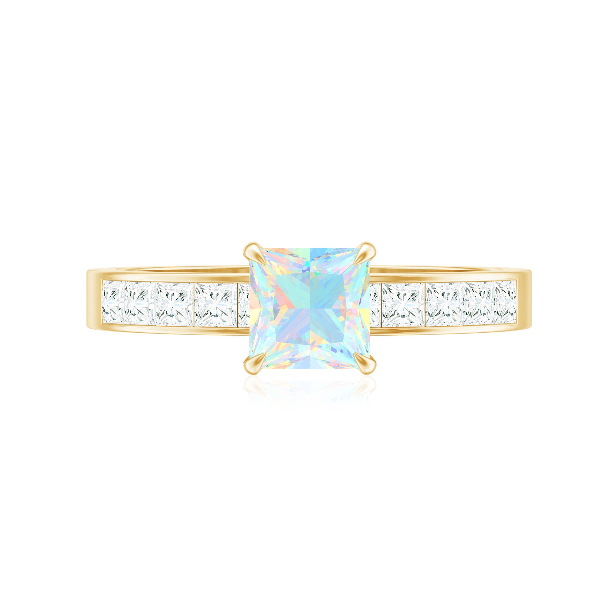 Certified Real Ethiopian Opal Princess Cut Engagement Ring with Diamond AAA - Rosec Jewels