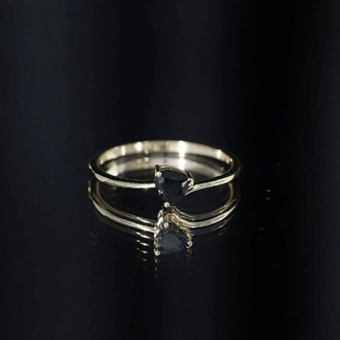 Natural Black Spinel Heart Promise Ring in East West Style AAA - Rosec Jewels