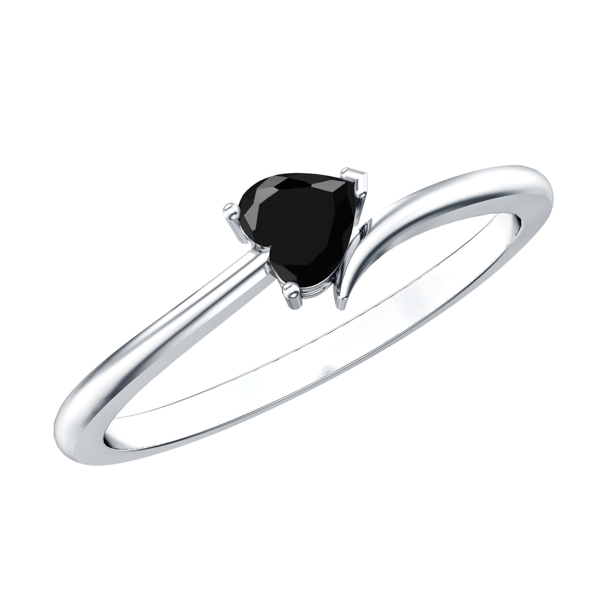 Natural Black Spinel Heart Promise Ring in East West Style AAA - Rosec Jewels