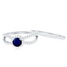 Real Blue Sapphire Diamond Wedding Bridal Ring Set for Women AAA - Rosec Jewels