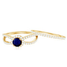 Real Blue Sapphire Diamond Wedding Bridal Ring Set for Women AAA - Rosec Jewels