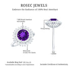 Rosec Jewels-Natural 1.2 Carat Amethyst Statement Engagement Ring with Moissanite Double Halo