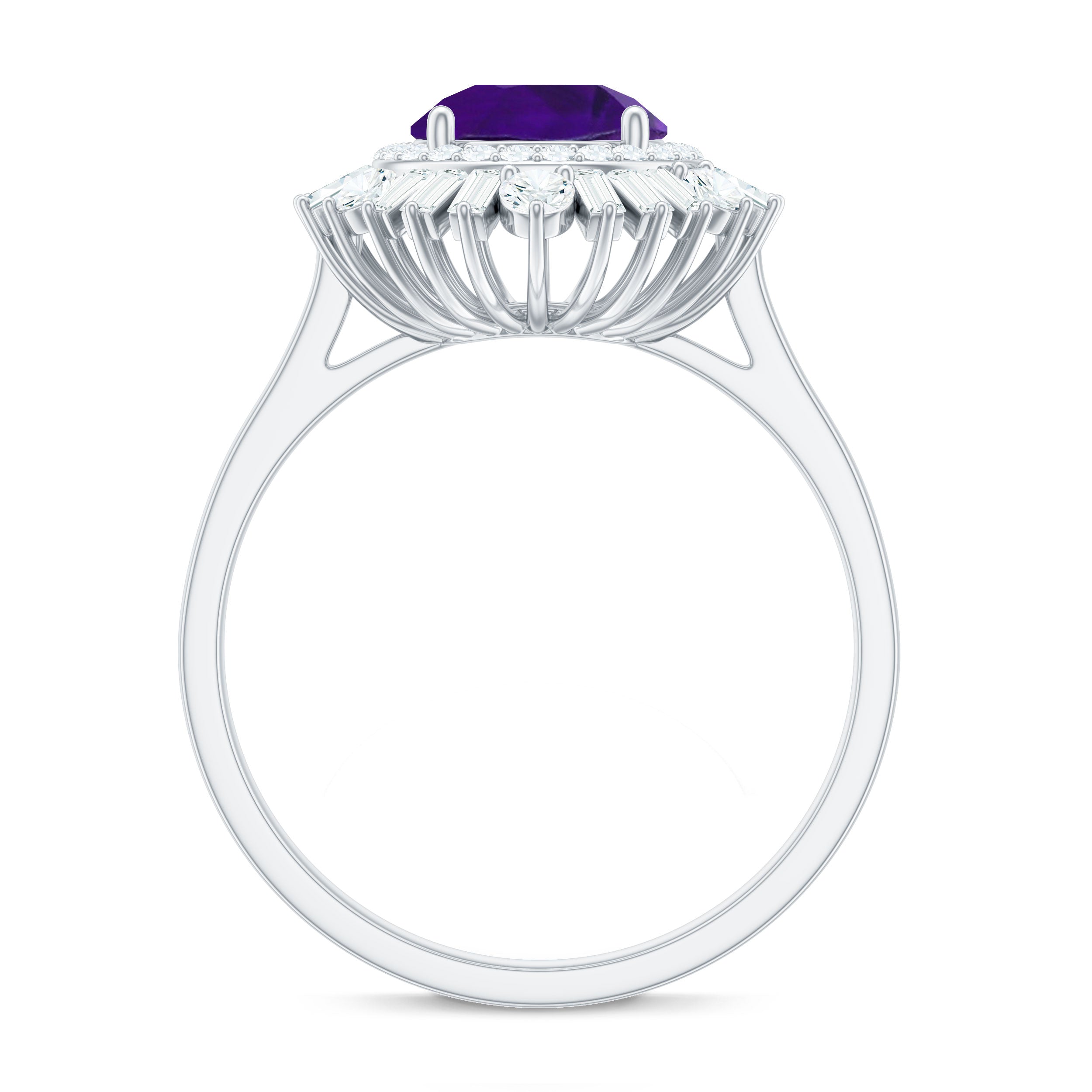 Rosec Jewels-Natural 1.2 Carat Amethyst Statement Engagement Ring with Moissanite Double Halo