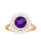 Rosec Jewels-Natural 1.2 Carat Amethyst Statement Engagement Ring with Moissanite Double Halo