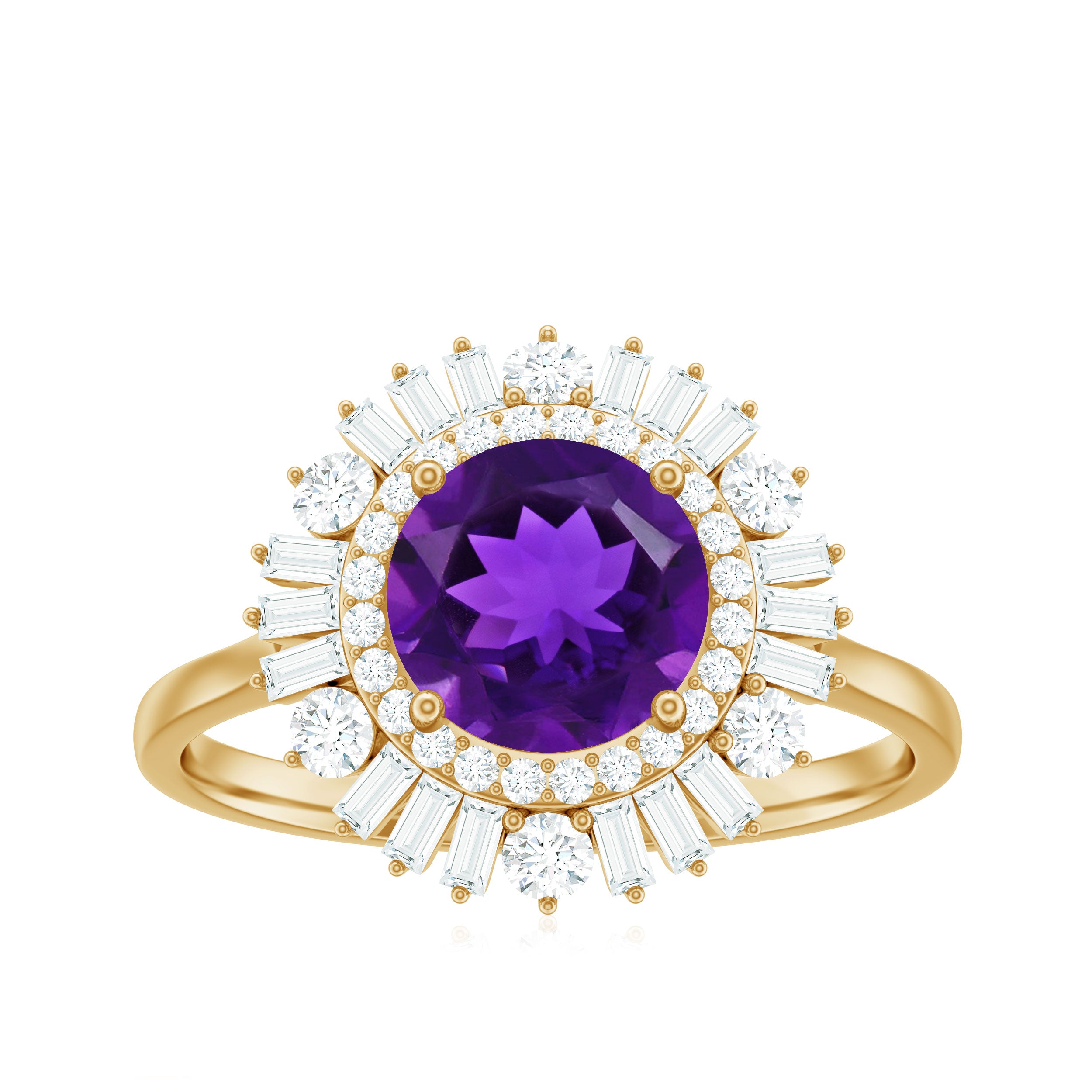Rosec Jewels-Natural 1.2 Carat Amethyst Statement Engagement Ring with Moissanite Double Halo