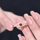 Criss Cross Shank Created Ruby and Diamond Halo Engagement Ring AAAA - Rosec Jewels