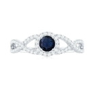 Rosec Jewels-Criss Cross Shank Blue Sapphire and Diamond Halo Engagement Ring