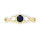 Rosec Jewels-Criss Cross Shank Blue Sapphire and Diamond Halo Engagement Ring