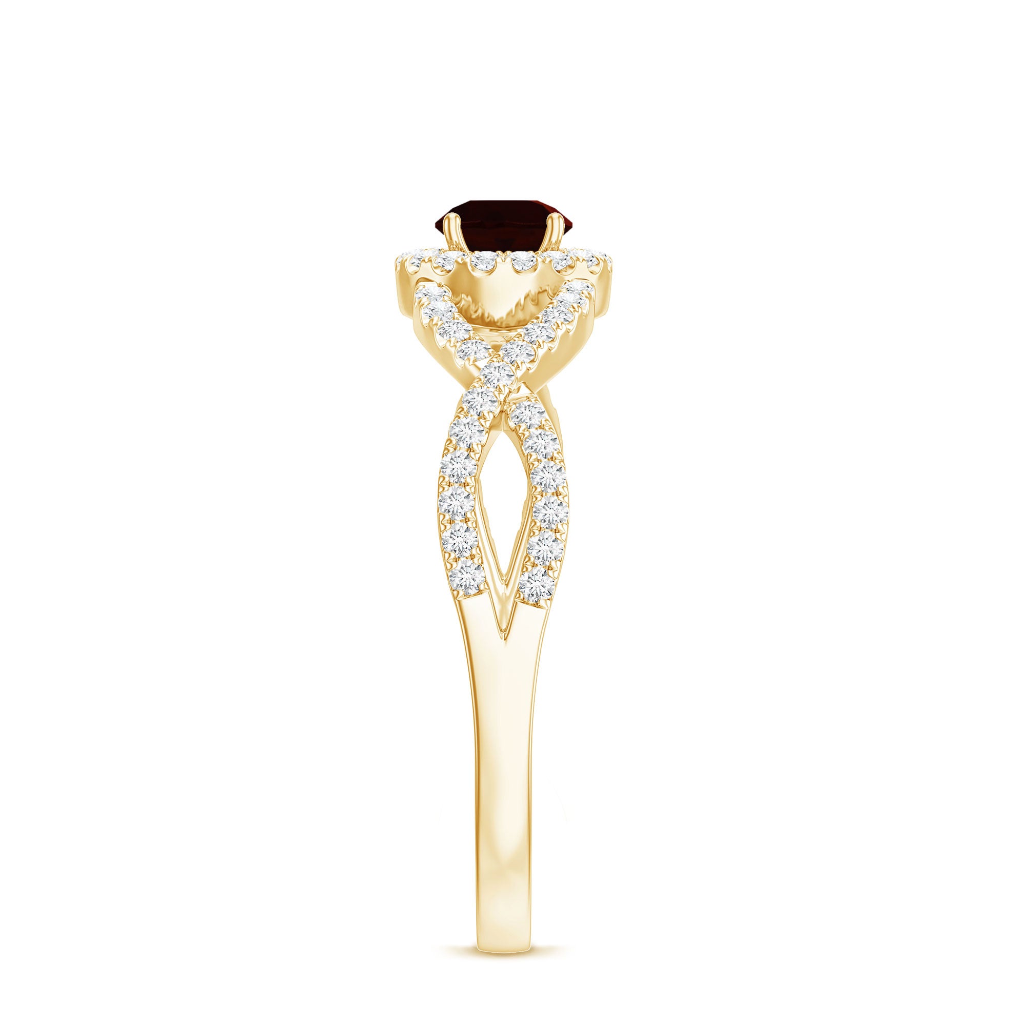 Natural Garnet Engagement Ring with Diamond Criss Cross Shank AAA - Rosec Jewels