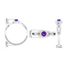 Round Amethyst and Diamond Criss Cross Engagement Ring Amethyst - ( AAA ) - Quality - Rosec Jewels