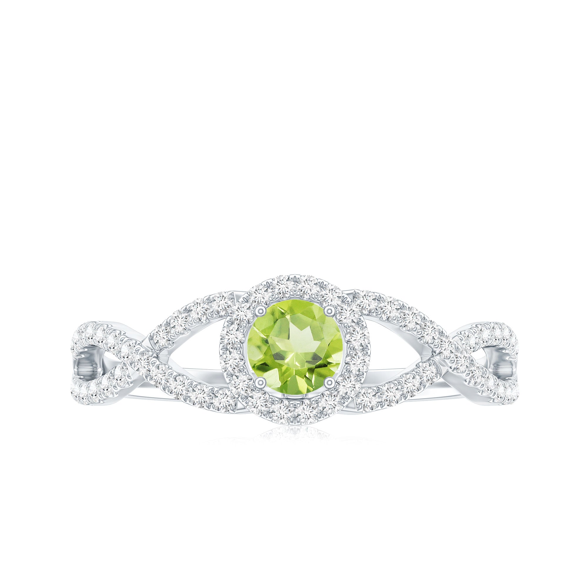 Natural 0.5 Carat Peridot Engagement Ring with Diamond Criss Cross Shank AAA - Rosec Jewels