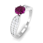 1 CT Six Prong Set Rhodolite Engagement Ring with Diamond Side Stones Rhodolite - ( AAA ) - Quality - Rosec Jewels