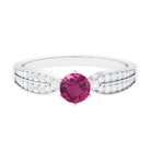 1 CT Six Prong Set Pink Tourmaline Engagement Ring with Diamond Side Stones AAA - Rosec Jewels