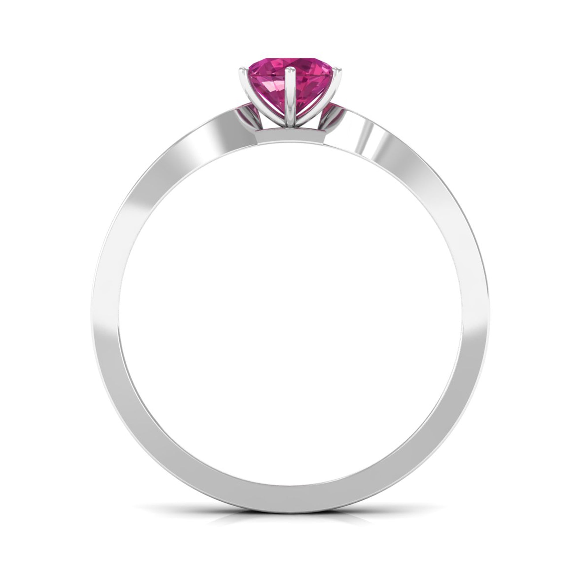 1 CT Six Prong Set Pink Tourmaline Engagement Ring with Diamond Side Stones AAA - Rosec Jewels