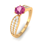 1 CT Six Prong Set Pink Tourmaline Engagement Ring with Diamond Side Stones AAA - Rosec Jewels