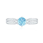 Real Aquamarine Elegant Engagement Ring with Diamond Side Stones AAA - Rosec Jewels