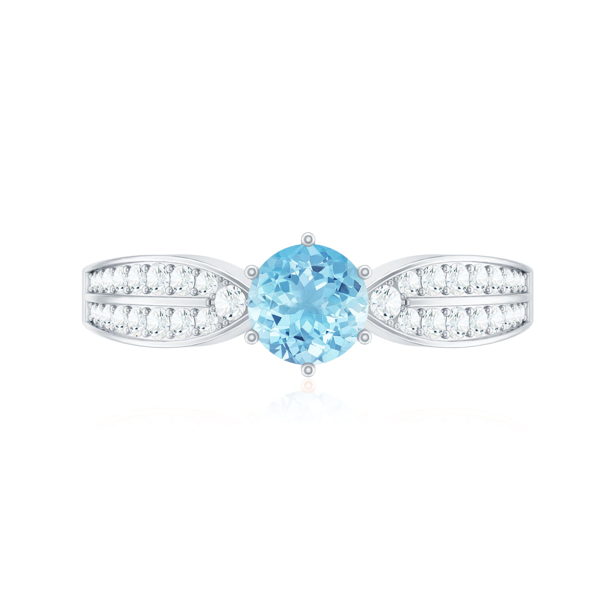 Real Aquamarine Elegant Engagement Ring with Diamond Side Stones AAA - Rosec Jewels