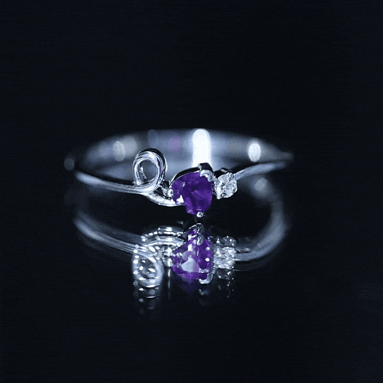 Heart Shape Real Amethyst and Diamond Twisted Promise Ring AAA - Rosec Jewels