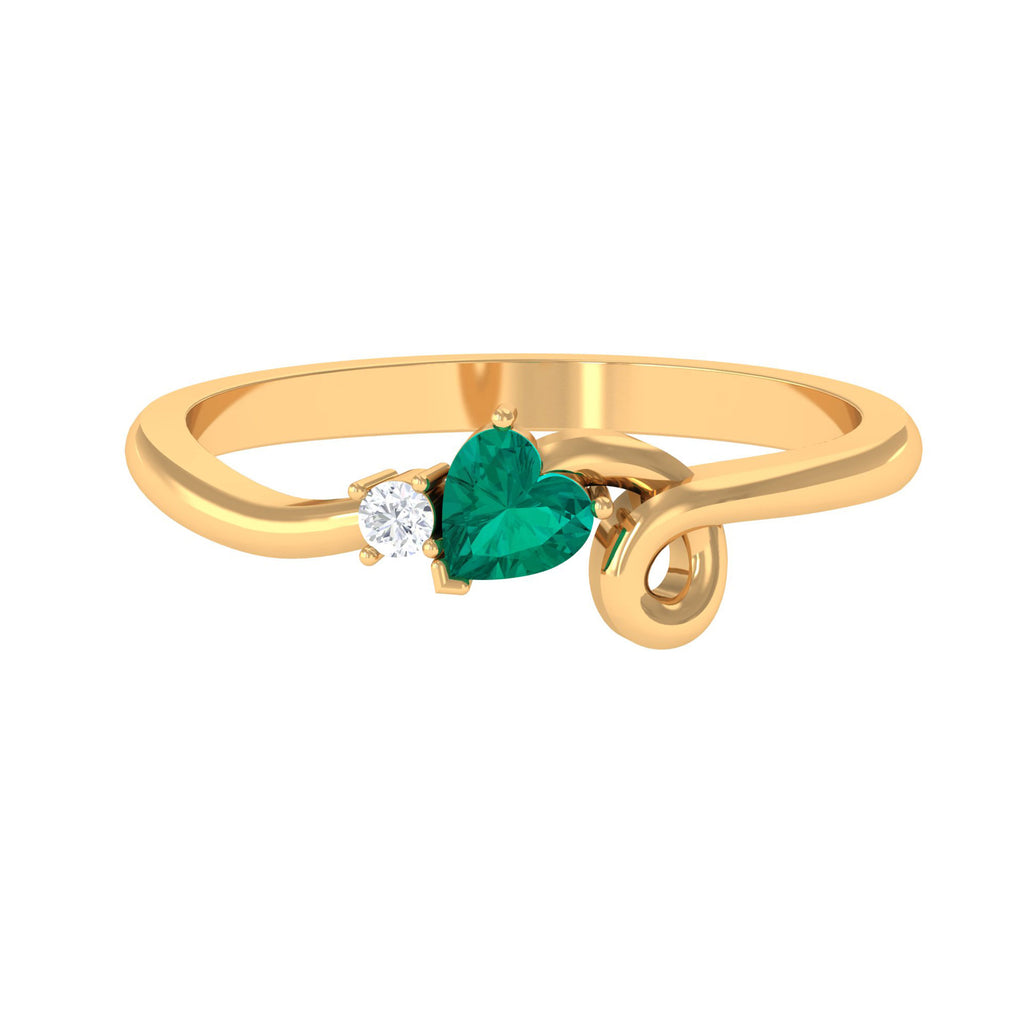 Heart Shape Emerald and Diamond Twisted Promise Ring in Gold Emerald - ( AAA ) - Quality - Rosec Jewels