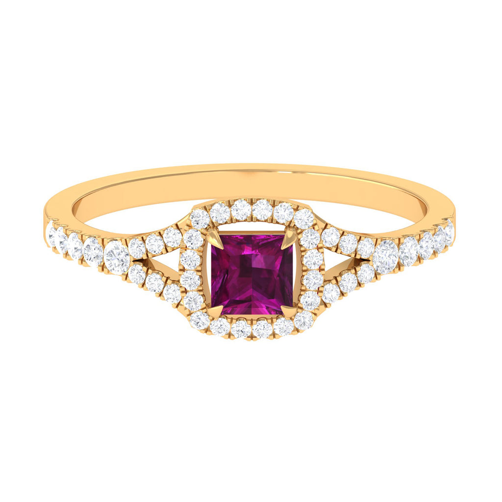 Rhodolite and Diamond Split Shank Engagement Ring Rhodolite - ( AAA ) - Quality - Rosec Jewels