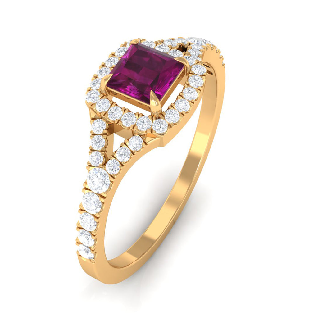 Rhodolite and Diamond Split Shank Engagement Ring Rhodolite - ( AAA ) - Quality - Rosec Jewels
