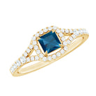 6mm Princess Cut London Blue Topaz Engagement Ring with Diamond Split Shank AAA - Rosec Jewels