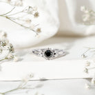 Split Shank Created Black Diamond Flower Ring with Diamond Accent AAAA ( Synthetic ) - Rosec Jewels