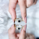 Split Shank Created Black Diamond Flower Ring with Diamond Accent AAAA ( Synthetic ) - Rosec Jewels