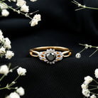 Split Shank Created Black Diamond Flower Ring with Diamond Accent AAAA ( Synthetic ) - Rosec Jewels