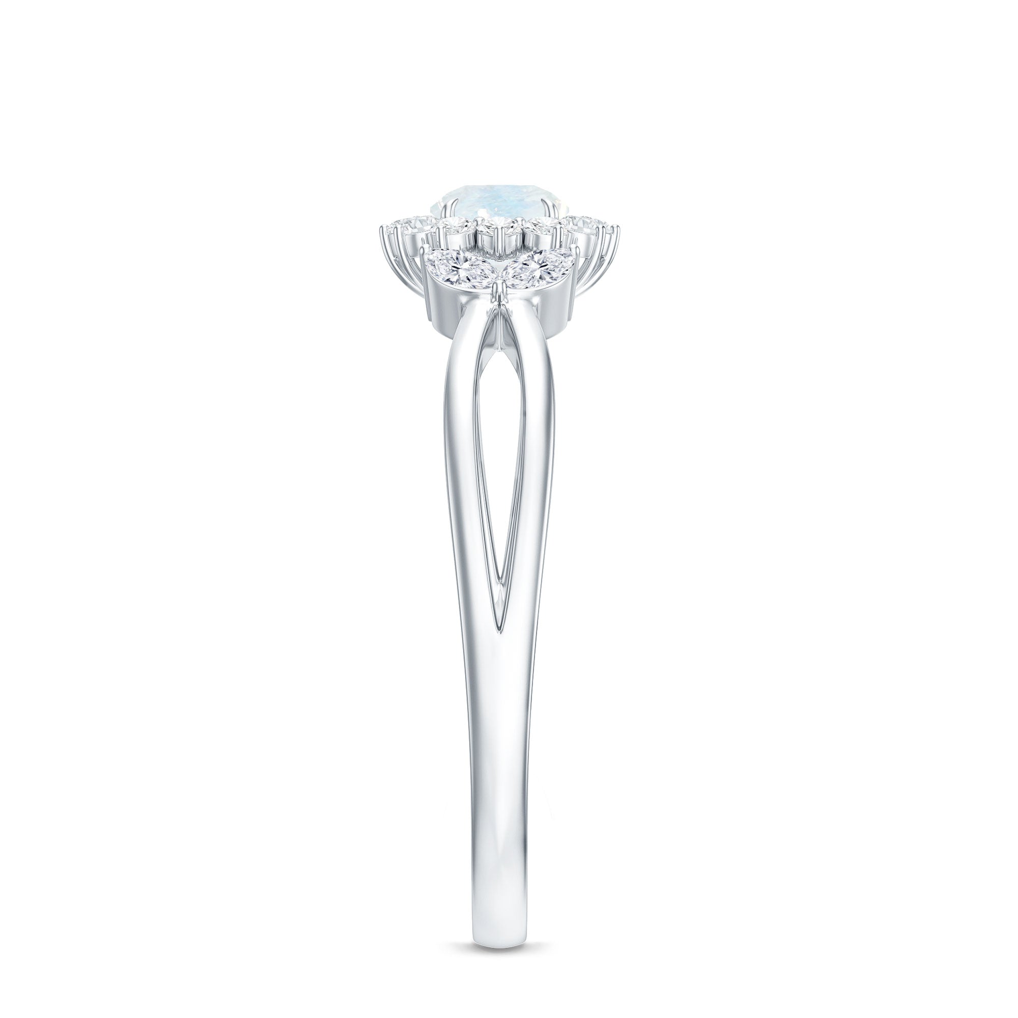 Real Moonstone and Diamond Flower Engagement Ring with Split Shank AAA - Rosec Jewels