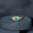 Rosec Jewels-Real Emerald and Diamond Flower Engagement Ring with Split Shank