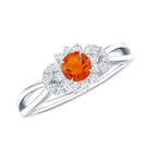 Rosec Jewels-Fire Opal and Diamond Flower Engagement Ring with Split Shank