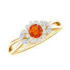 Rosec Jewels-Fire Opal and Diamond Flower Engagement Ring with Split Shank