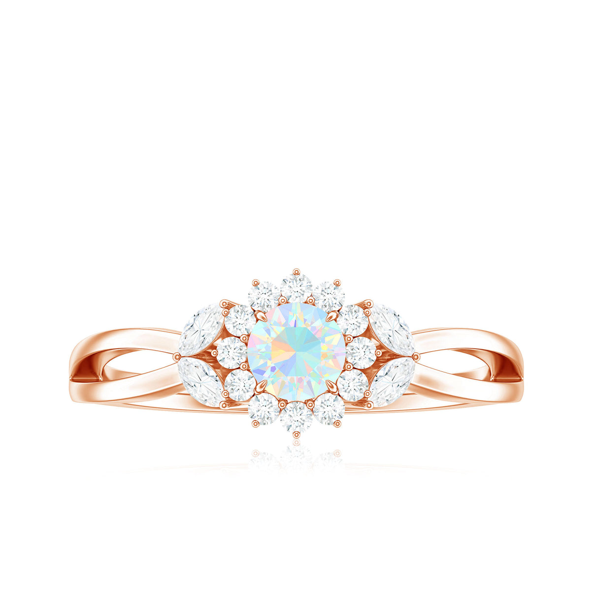 Certified Opalescent Diamond Flower Engagement Ring with Natural Diamonds AAA - Rosec Jewels