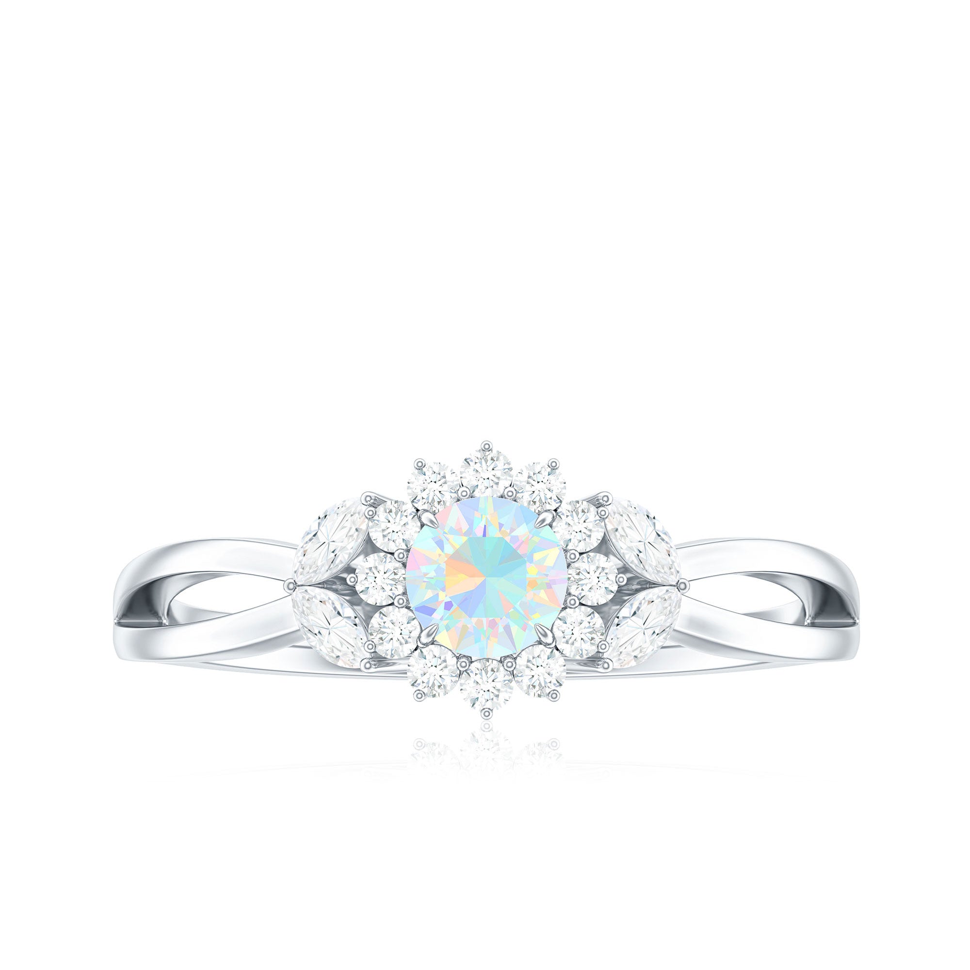 Certified Opalescent Diamond Flower Engagement Ring with Natural Diamonds AAA - Rosec Jewels