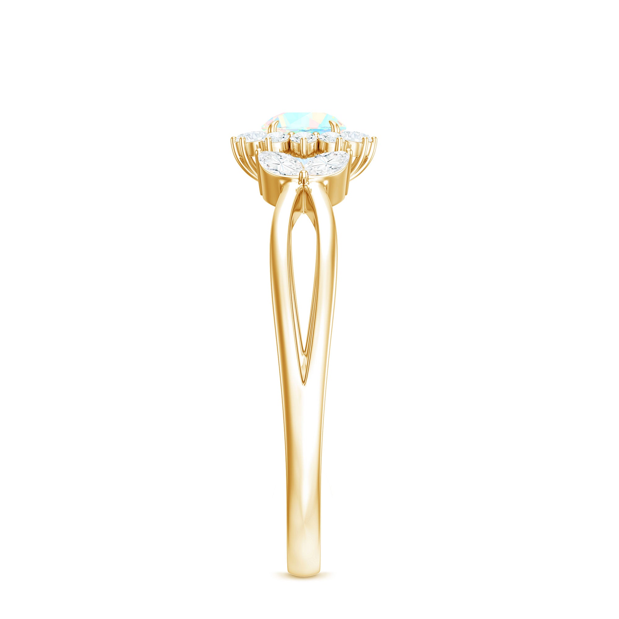 Certified Opalescent Diamond Flower Engagement Ring with Natural Diamonds AAA - Rosec Jewels